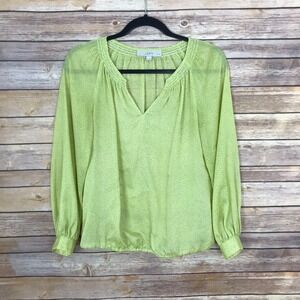LOFT Top Women PS Petite Semi Sheer Polka Dot Yellow Elastic Waist Popover Woven